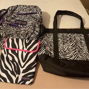 Jansport Zebra Print Bag Trio - Black, White & Pink Trim